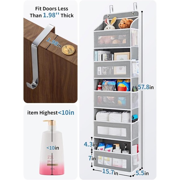 Over The Door Organizer Storage, 5 Shelf Hanging Door w/ 5 Large Capacity pocket - Picture 7 of 12